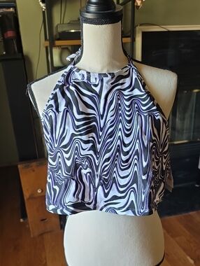 Nordstrom Black & White Swirl Halter Crop Top